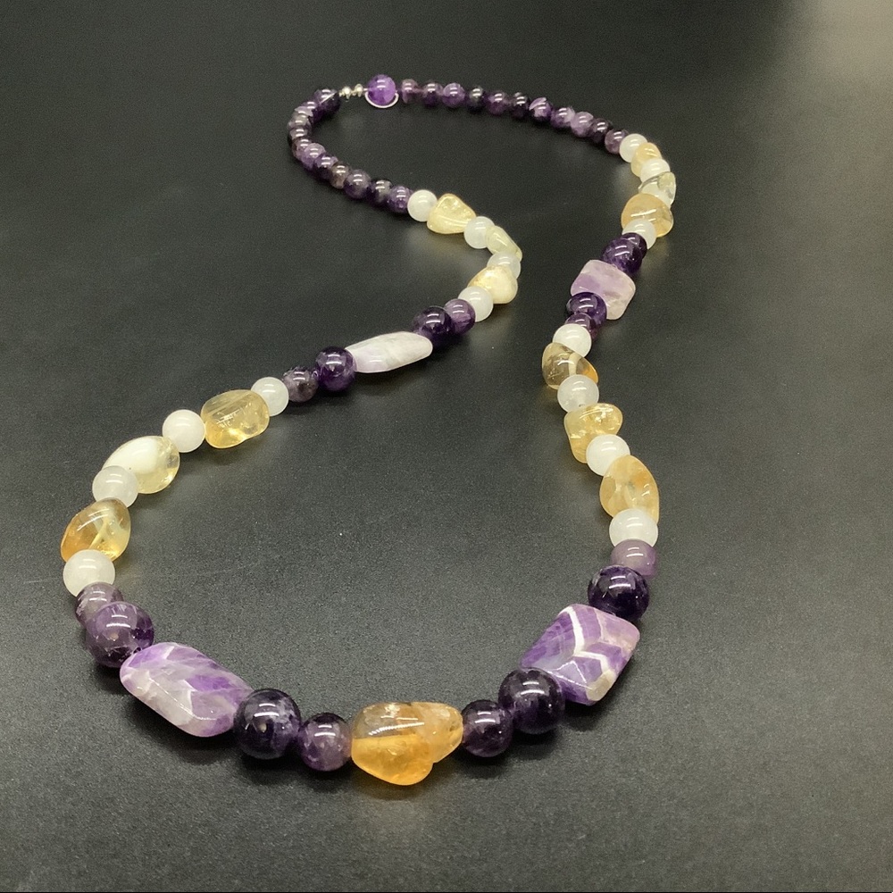 💥 Amethyst & Citrine Handmade Bead Boho Necklace - Picture 2 of 11